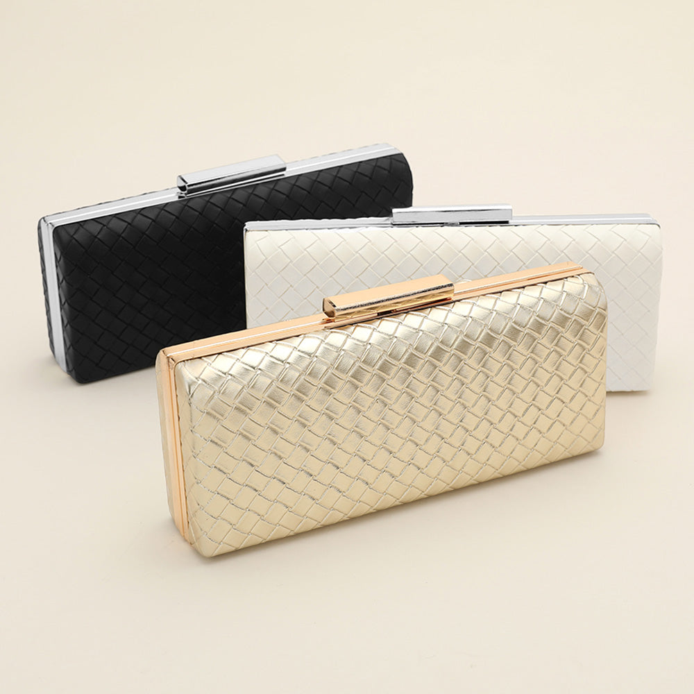 Faux Leather Basket Weave Evening Clutch Bag / Crossbody Bag