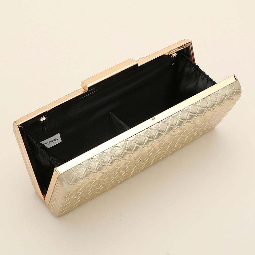 Faux Leather Basket Weave Evening Clutch Bag / Crossbody Bag