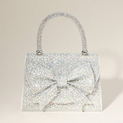 Bling Studded Bow Accented Top Handle Evening Hand Bag / Crossbody Bag