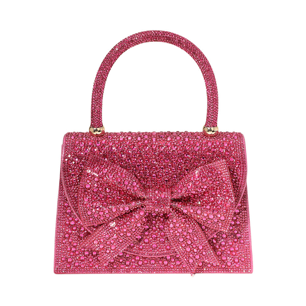 Bling Studded Bow Accented Top Handle Evening Hand Bag / Crossbody Bag