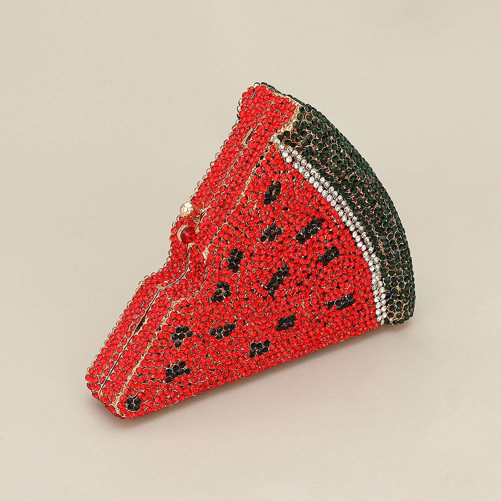 Crystal Rhinestone Embellished Watermelon Slice Evening Clutch Shoulder Bag