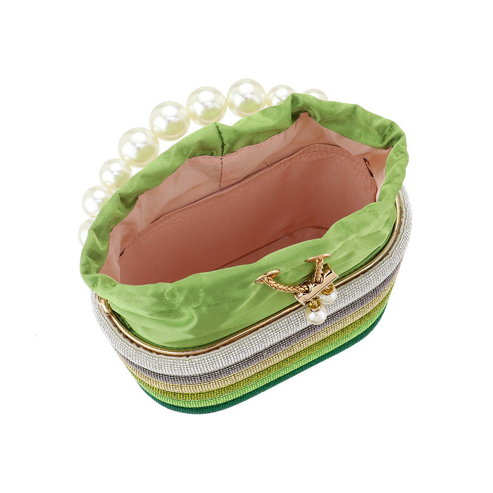 Bling Pearl Top Handle Drawstring Box Crossbody Bag