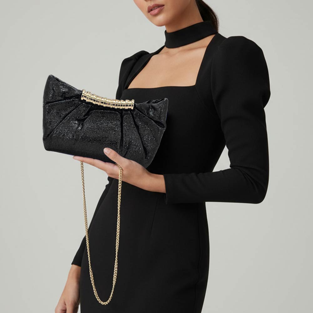 Pleated Metallic Sparkle Evening Clutch Crossbody Bag