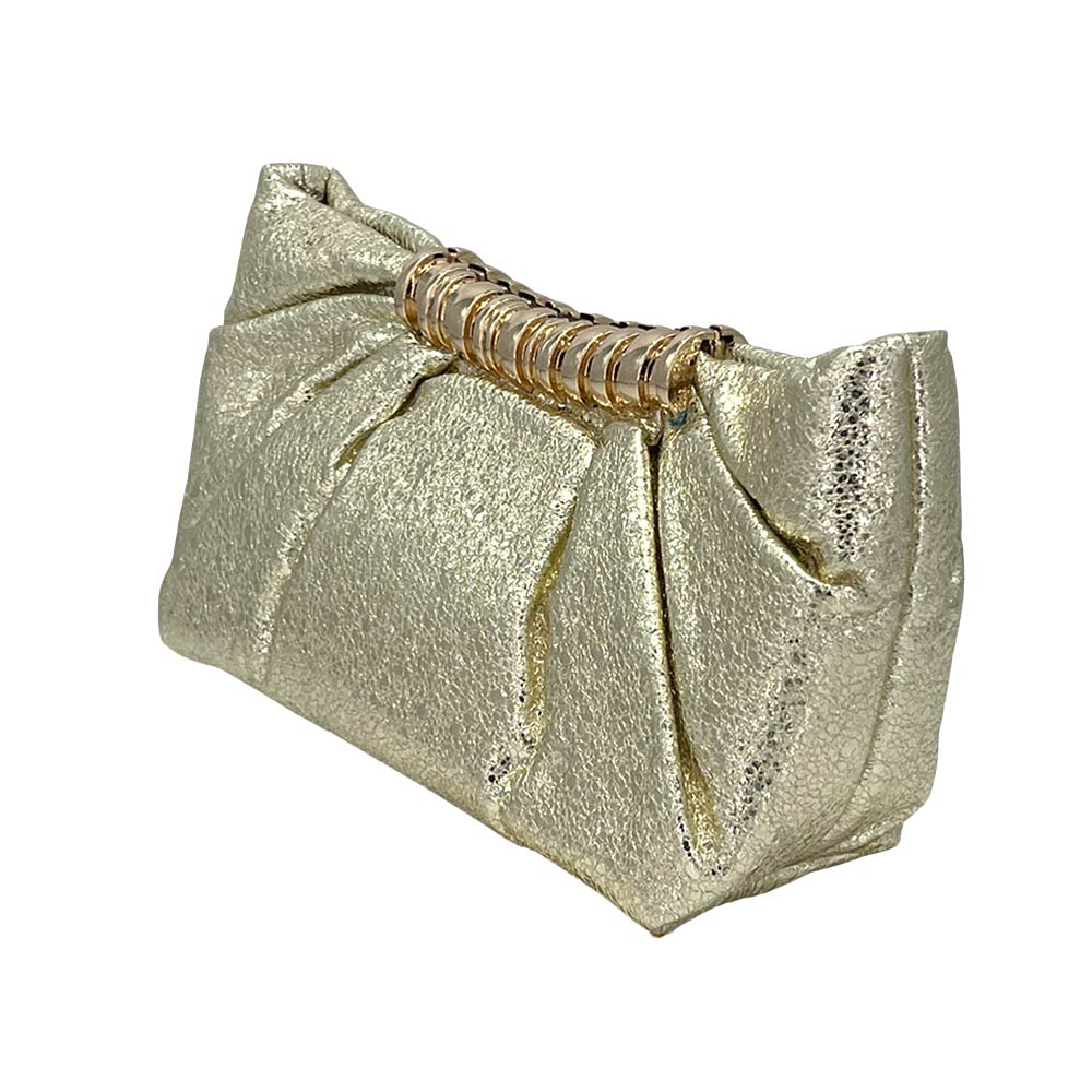 Pleated Metallic Sparkle Evening Clutch Crossbody Bag