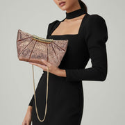 Pleated Metallic Sparkle Evening Clutch Crossbody Bag