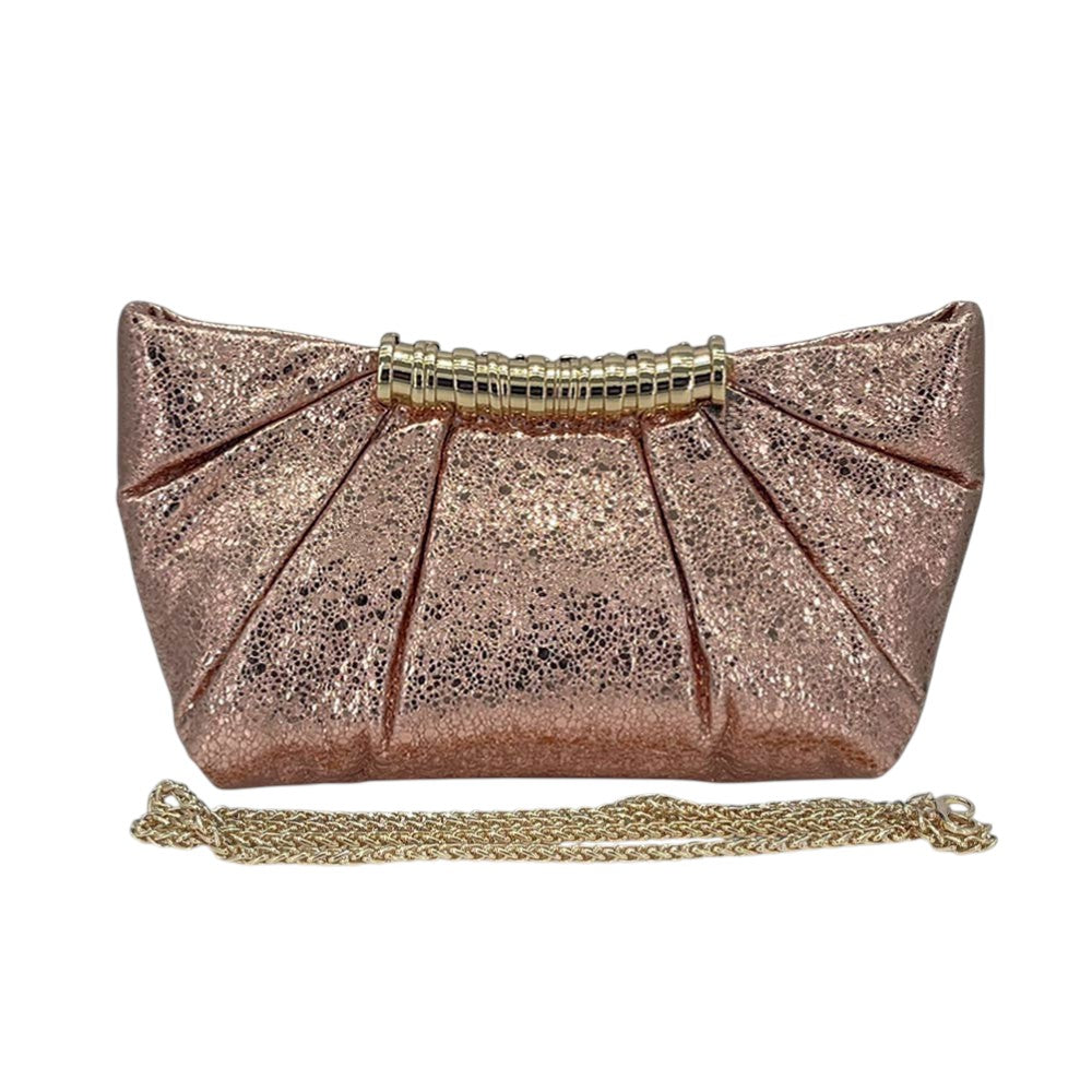 Pleated Metallic Sparkle Evening Clutch Crossbody Bag