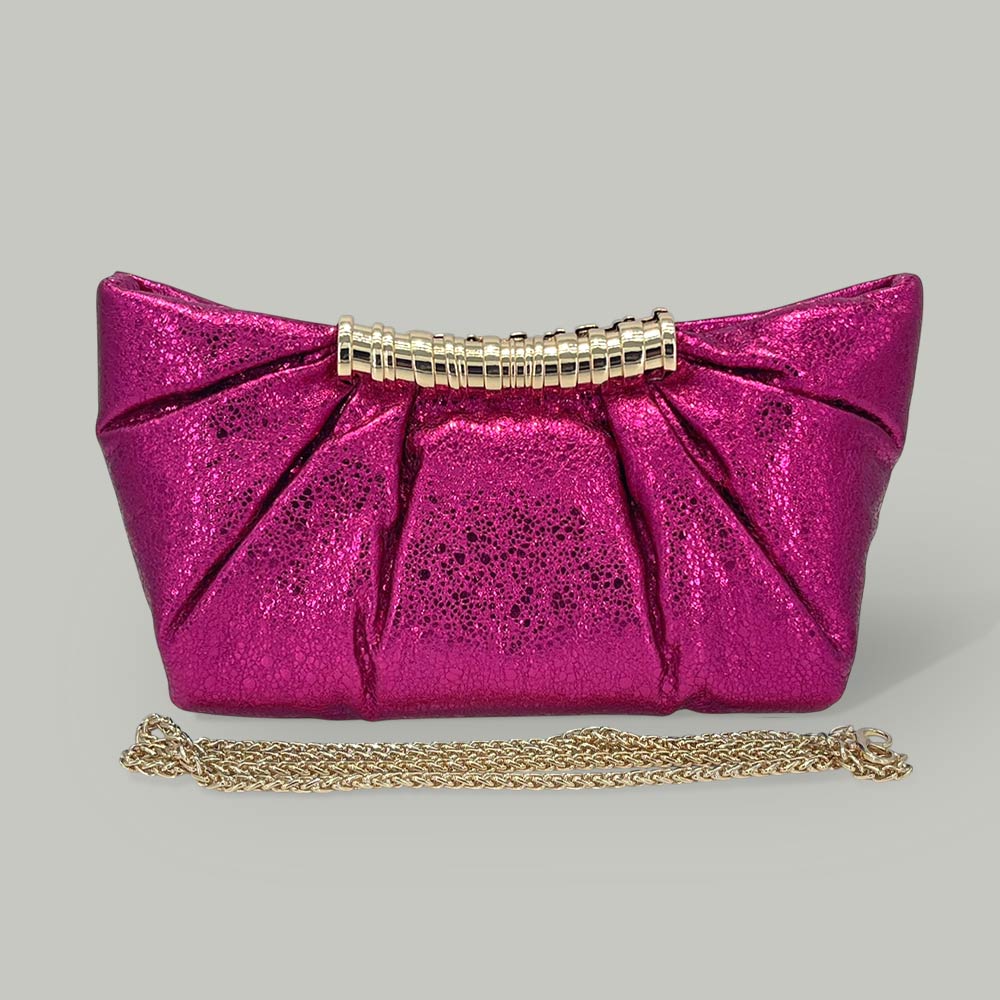 Pleated Metallic Sparkle Evening Clutch Crossbody Bag