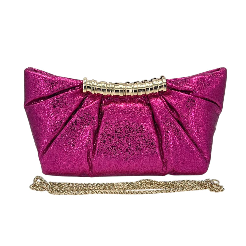 Pleated Metallic Sparkle Evening Clutch Crossbody Bag