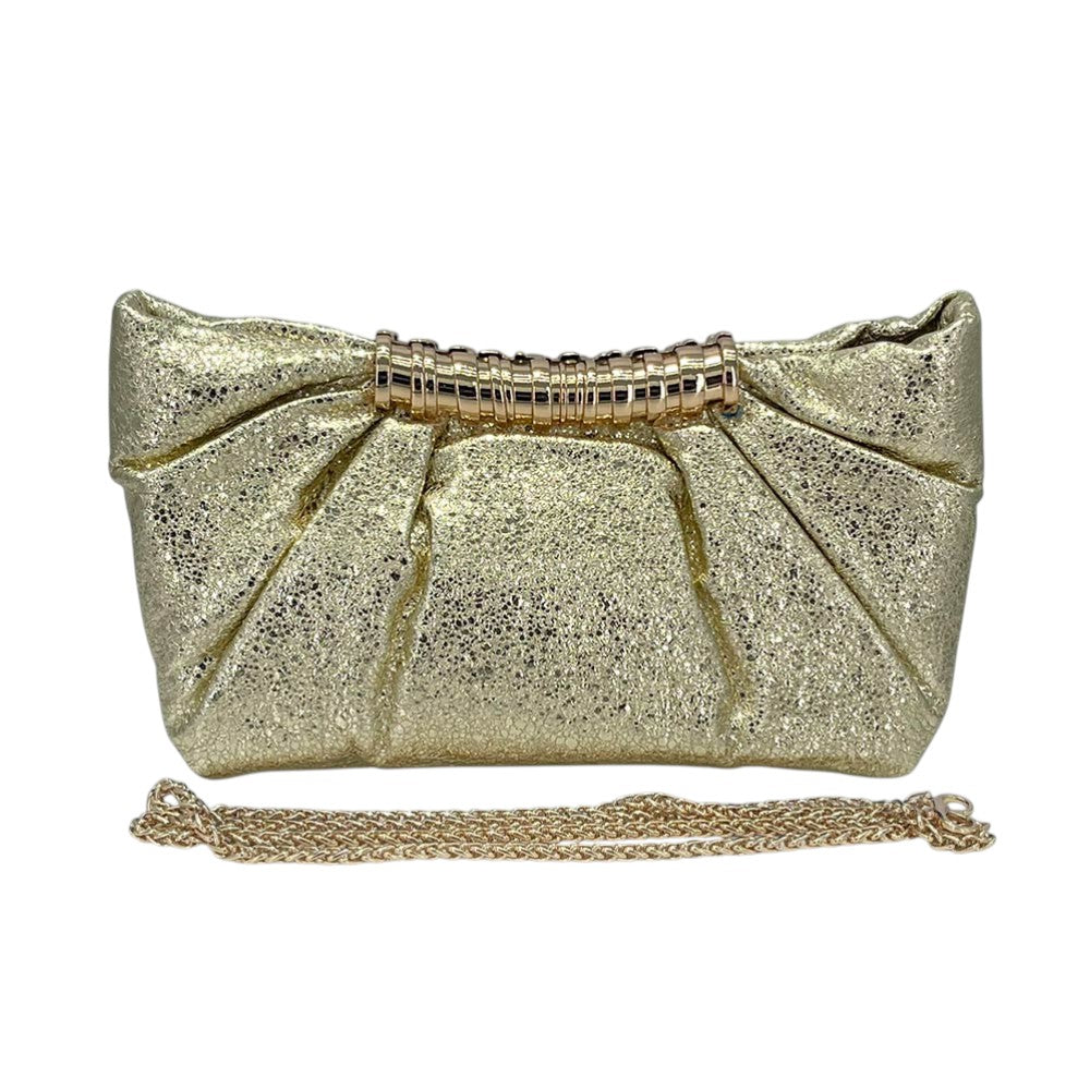 Pleated Metallic Sparkle Evening Clutch Crossbody Bag