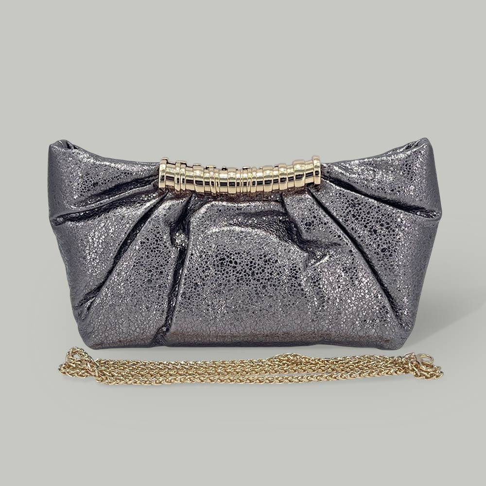 Pleated Metallic Sparkle Evening Clutch Crossbody Bag