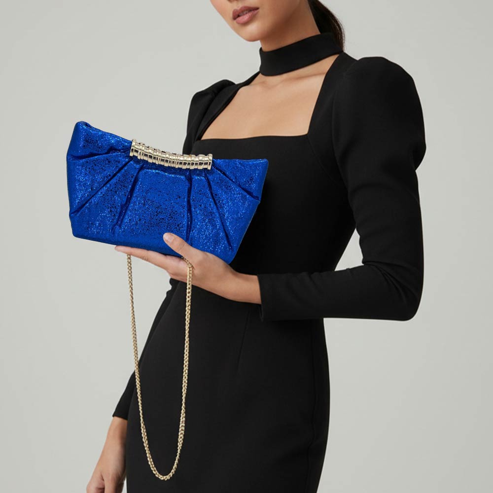 Pleated Metallic Sparkle Evening Clutch Crossbody Bag