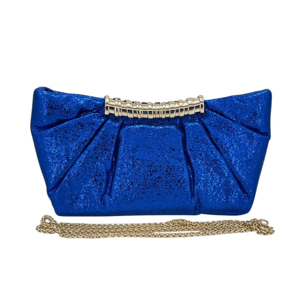 Pleated Metallic Sparkle Evening Clutch Crossbody Bag