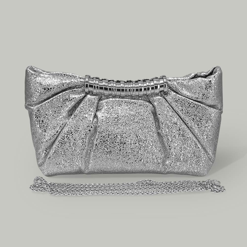 Pleated Metallic Sparkle Evening Clutch Crossbody Bag