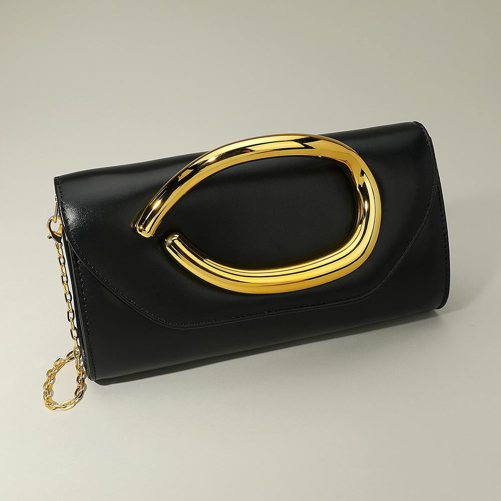 Bold Hardware Accent Faux Leather Evening Clutch Bag Crossbody Bag