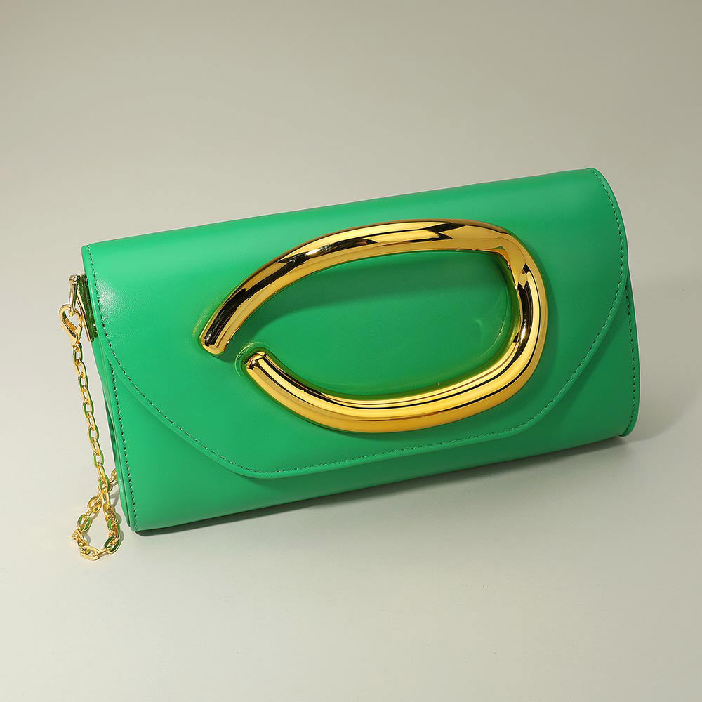 Bold Hardware Accent Faux Leather Evening Clutch Bag Crossbody Bag