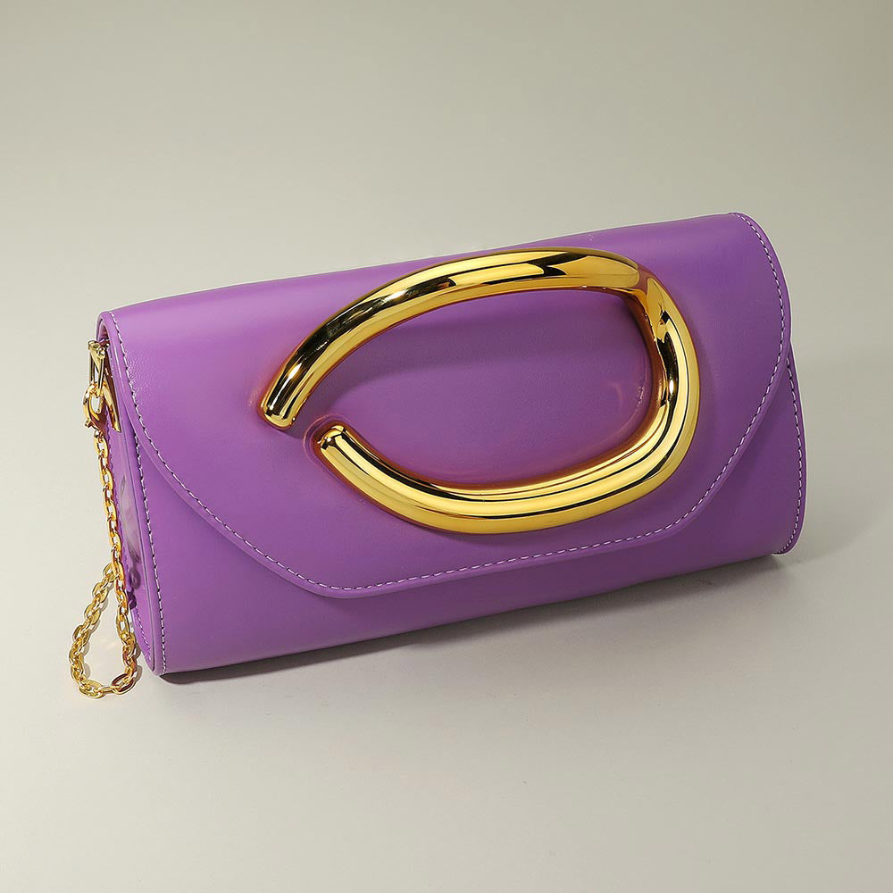 Bold Hardware Accent Faux Leather Evening Clutch Bag Crossbody Bag