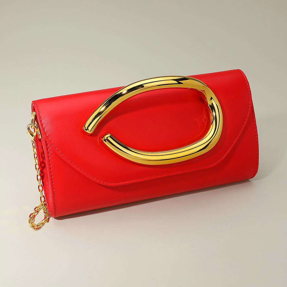 Bold Hardware Accent Faux Leather Evening Clutch Bag Crossbody Bag