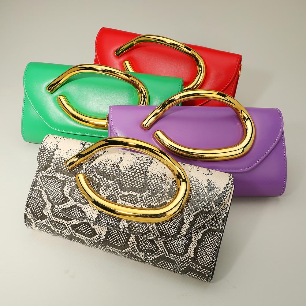 Bold Hardware Accent Faux Leather Evening Clutch Bag Crossbody Bag