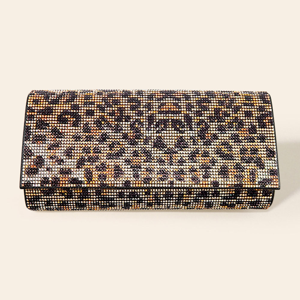 Leopard Patterned Bling Evening Clutch Crossbody Bag