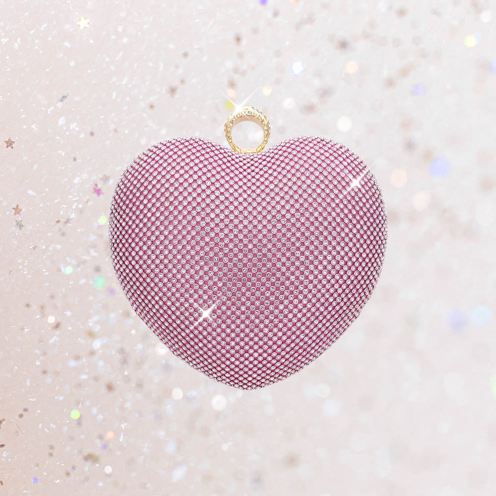 Rhinestone Embellished Heart Evening Clutch Crossbody Bag