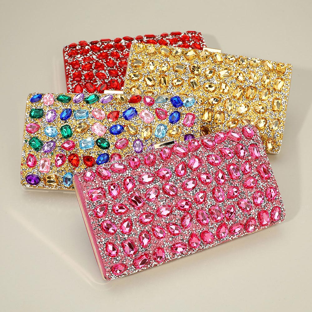 Faceted Stone Embellished Evening Clutch Bag