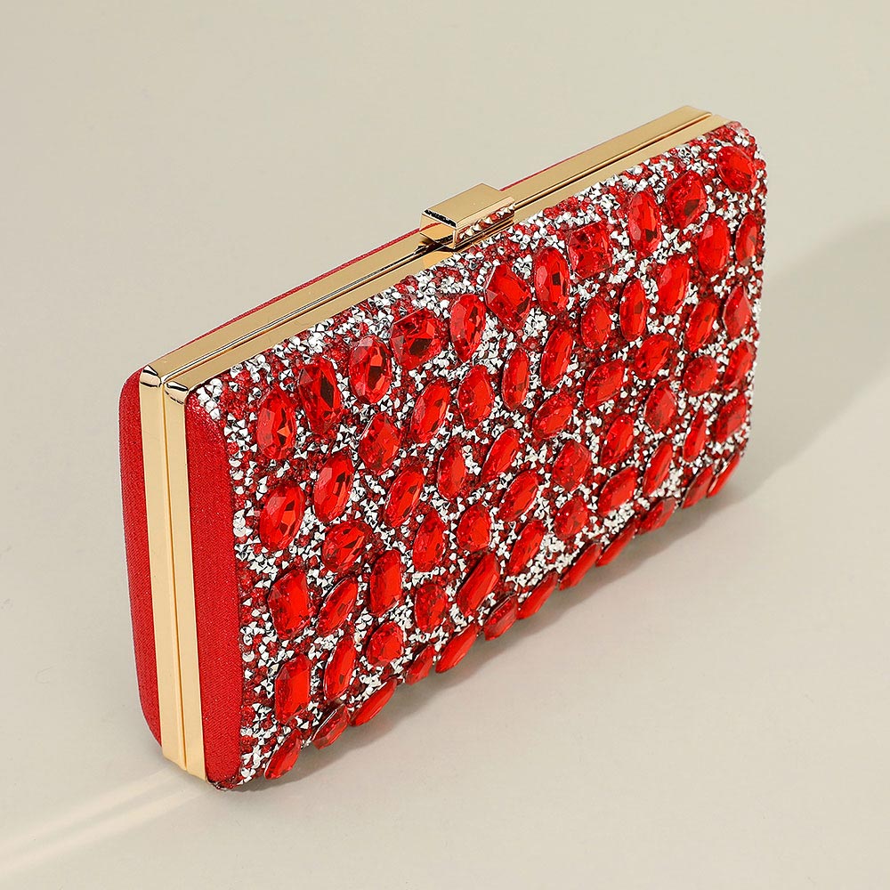 Faceted Stone Embellished Evening Clutch Bag
