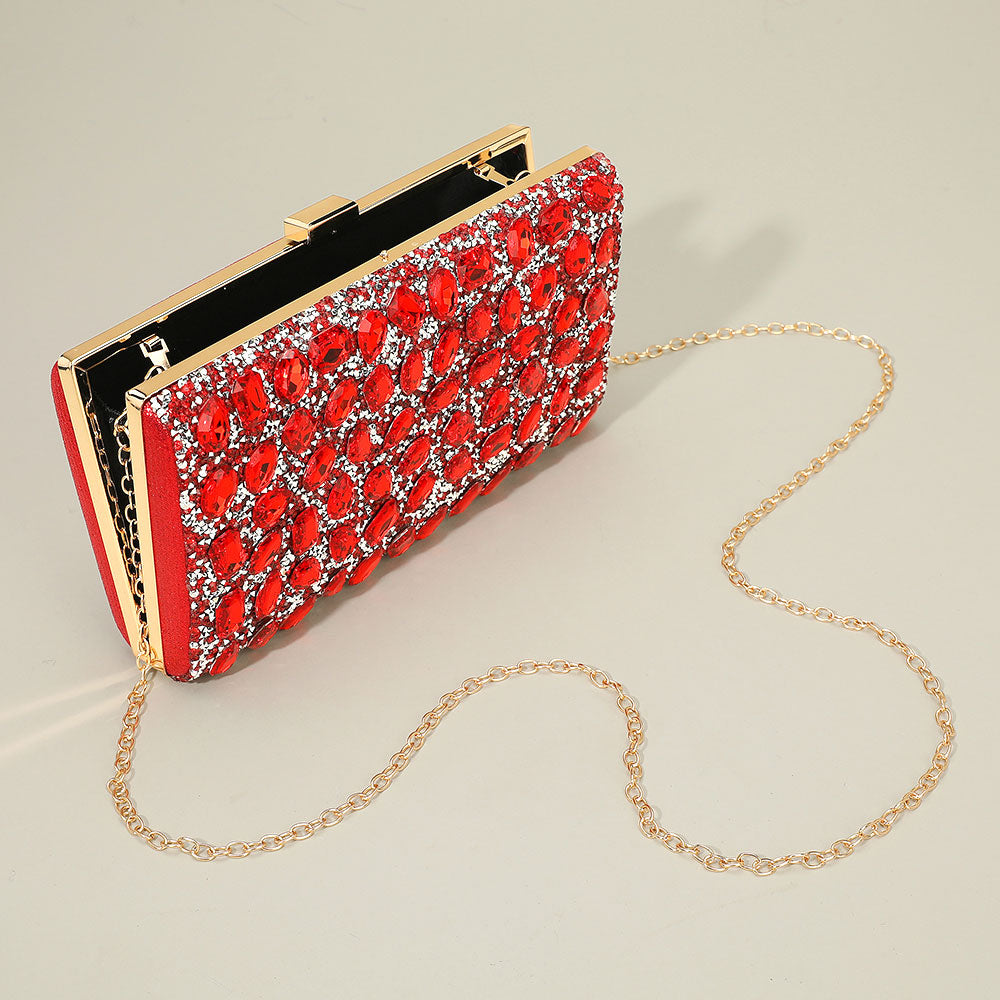 Faceted Stone Embellished Evening Clutch Bag