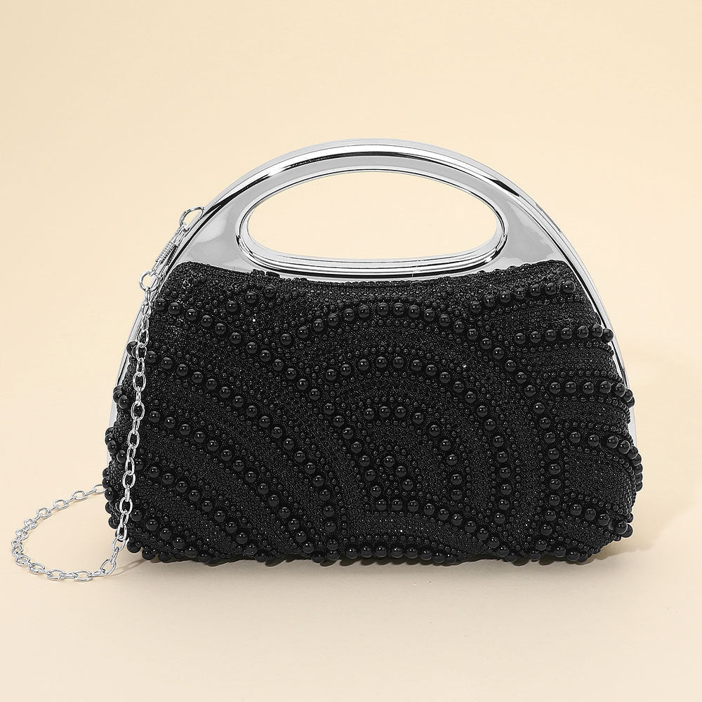 Pearl Rhinestone Embellished Evening Clutch Crossbody Bag