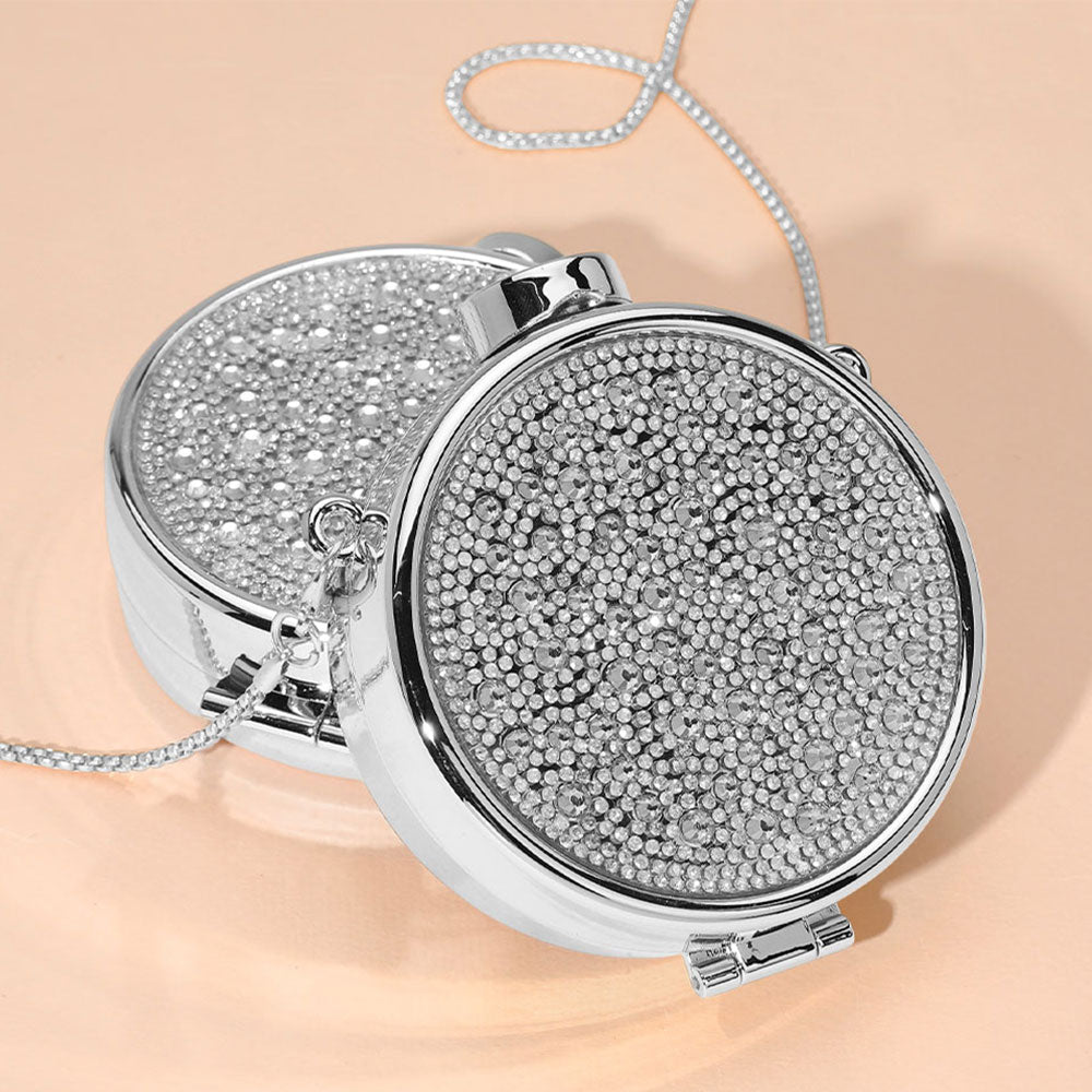 Bling Studded Round Compact Clutch Evening Bag / Crossbody Bag