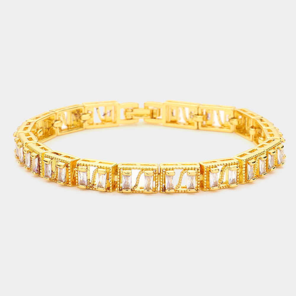 Baguette Round CZ Stone Accented Evening Bracelet