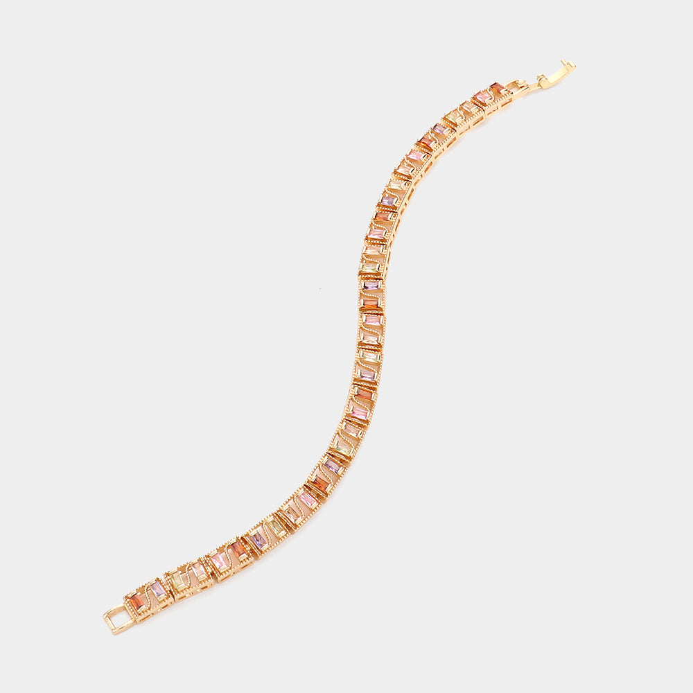 Baguette Round CZ Stone Accented Evening Bracelet