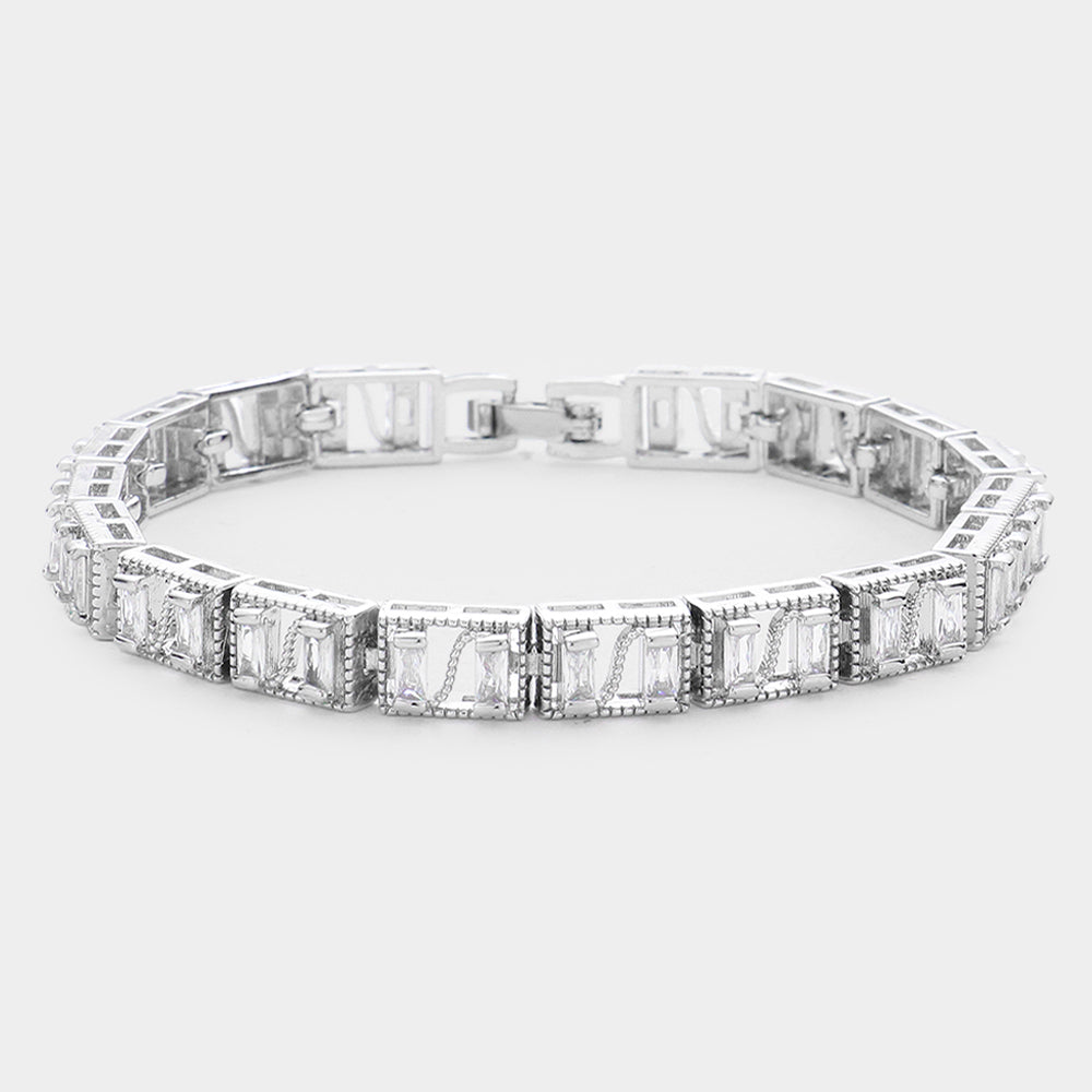 Baguette Round CZ Stone Accented Evening Bracelet