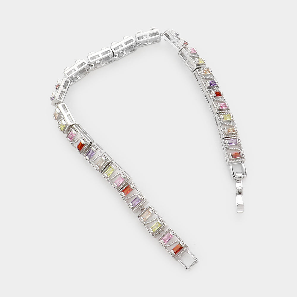 Baguette Round CZ Stone Accented Evening Bracelet