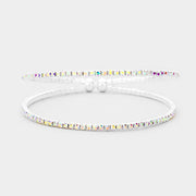 2Row Split Layer Rhinestone Pave Cuff Evening Bracelet