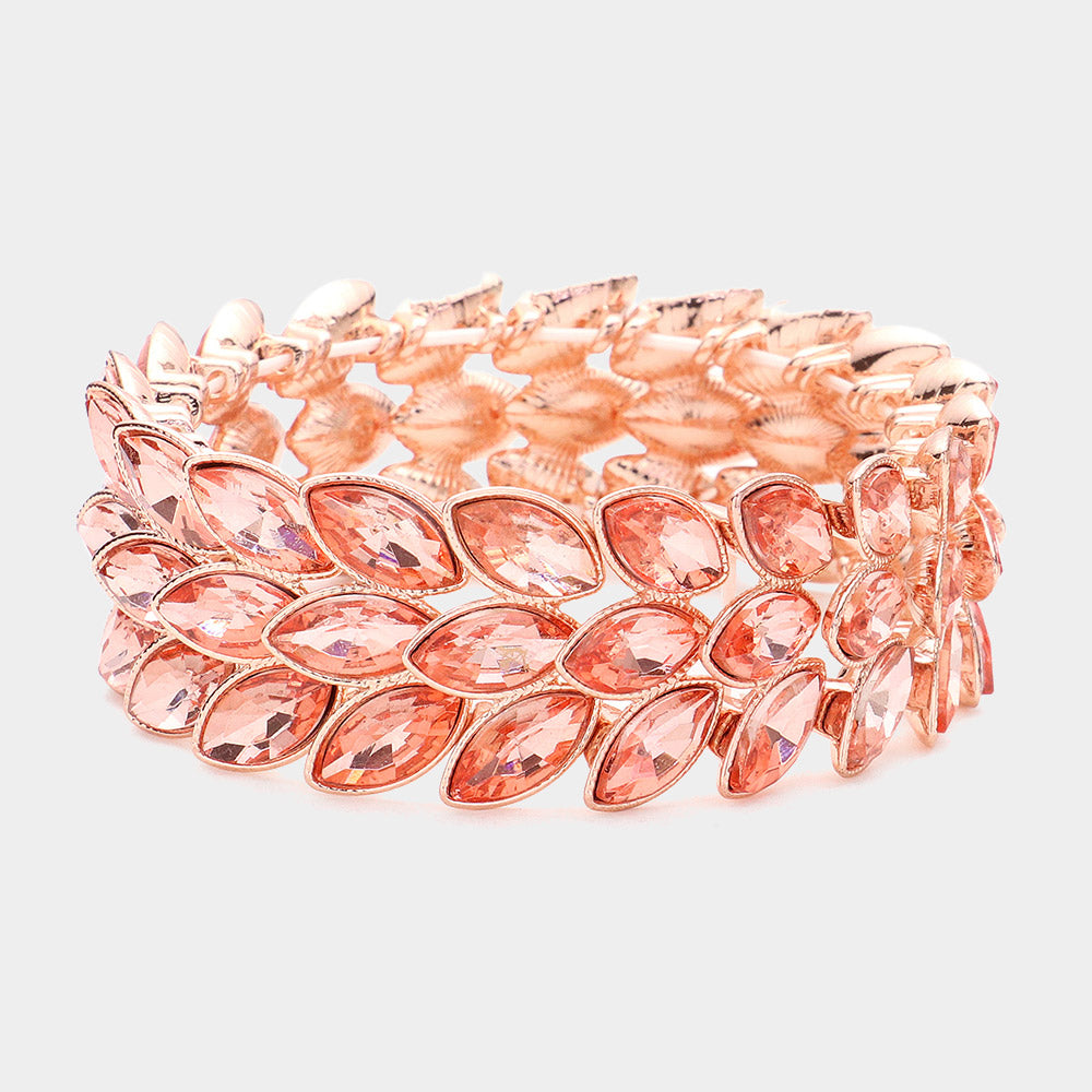 3Rows Marquise Stone Cluster Stretch Evening Bracelet