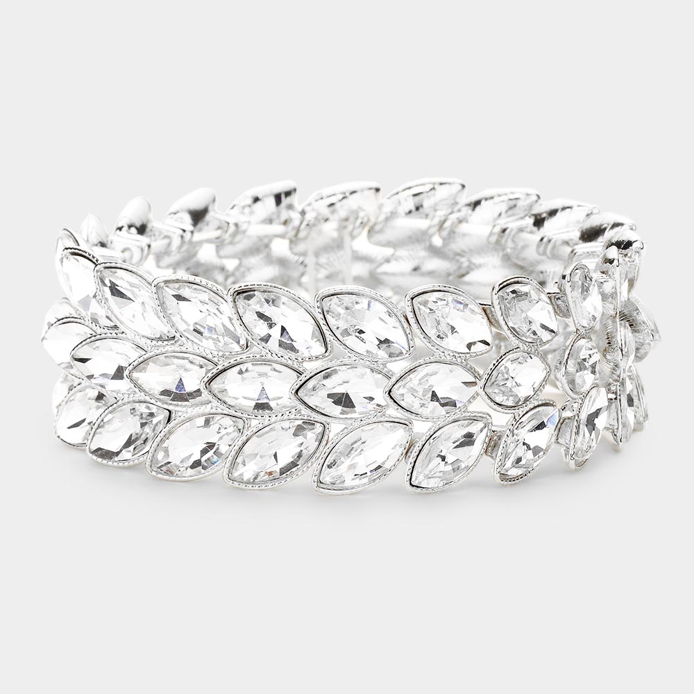 3Rows Marquise Stone Cluster Stretch Evening Bracelet