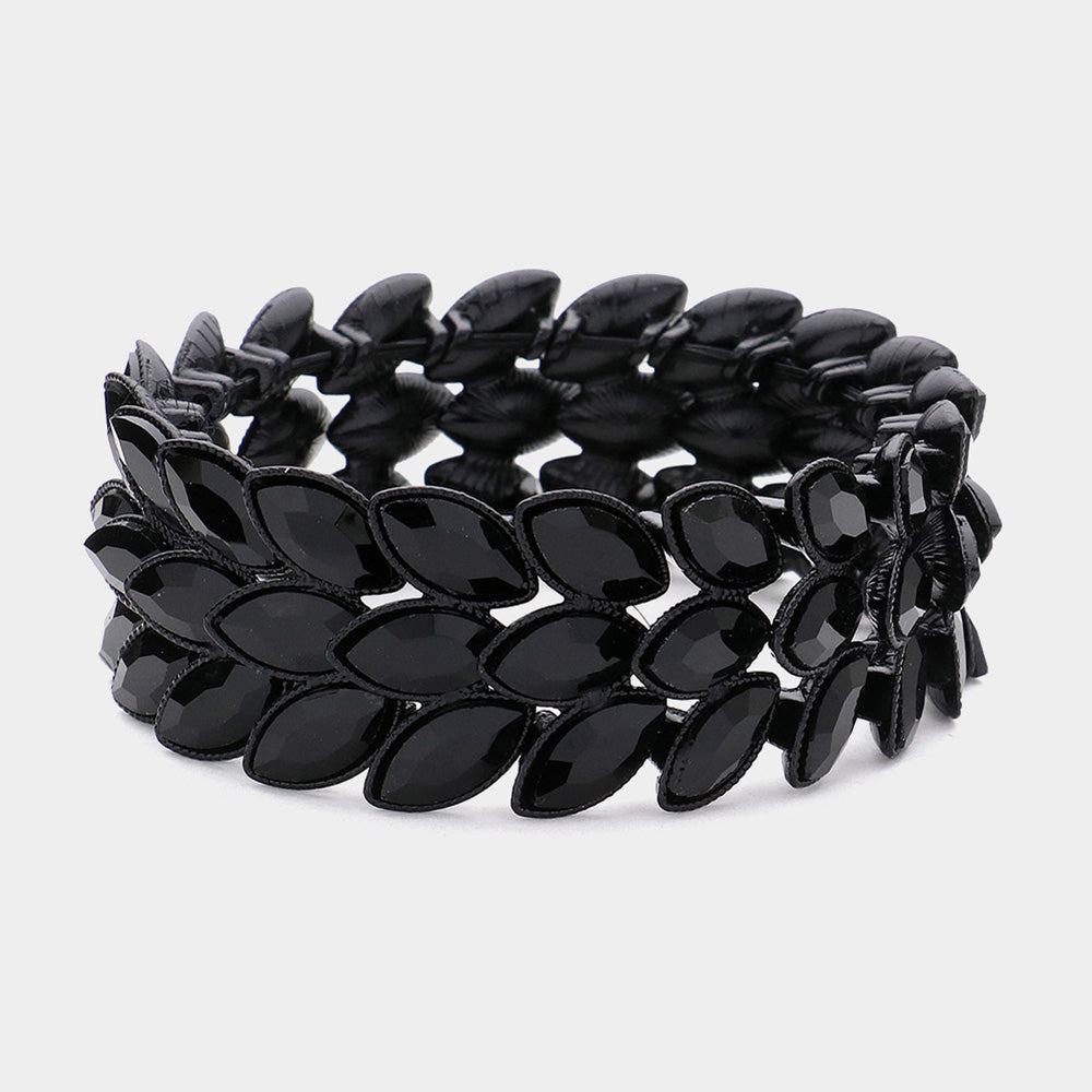 3Rows Marquise Stone Cluster Stretch Evening Bracelet
