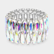2Rows Elongated Teardrop Stone Cluster Stretch Evening Bracelet