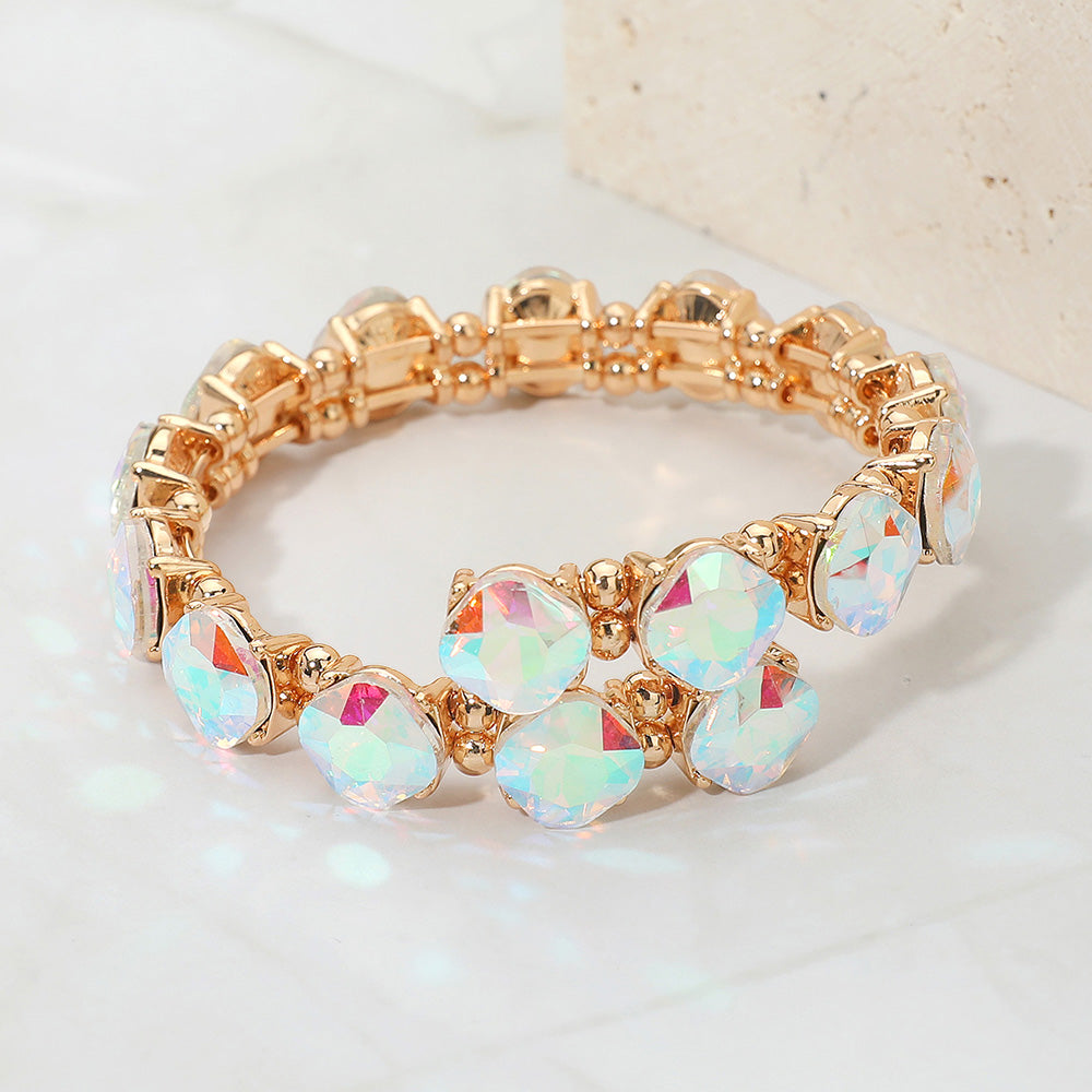 Square Stone Cluster Link Adjustable Evening Bracelet