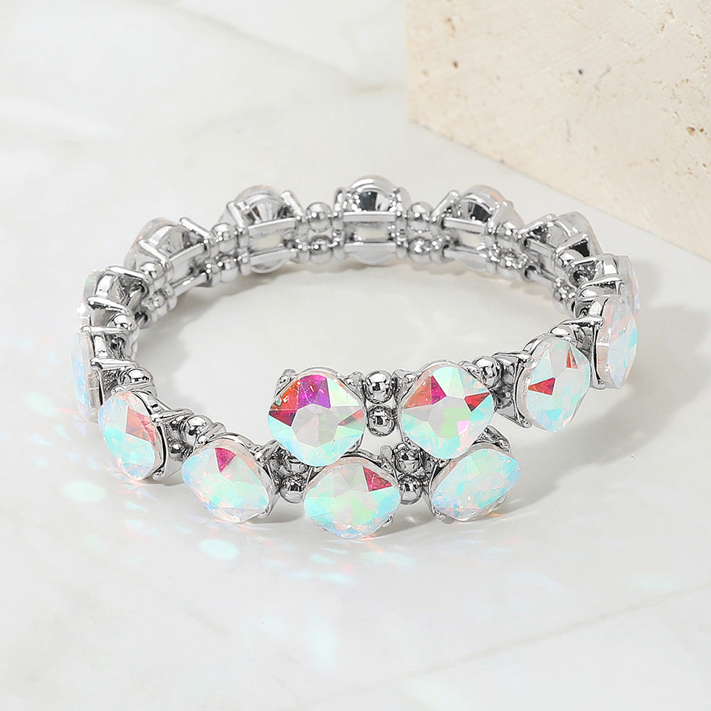 Square Stone Cluster Link Adjustable Evening Bracelet