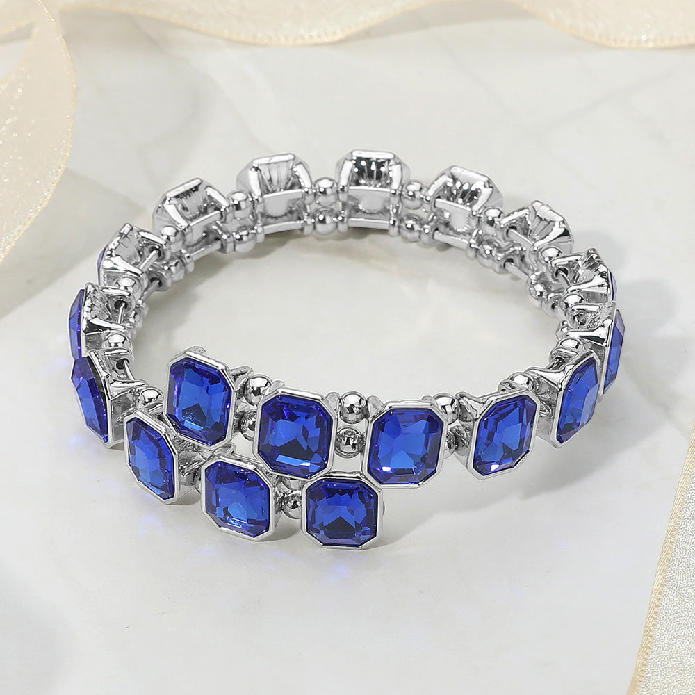 Rectangle Stone Cluster Link Adjustable Evening Bracelet