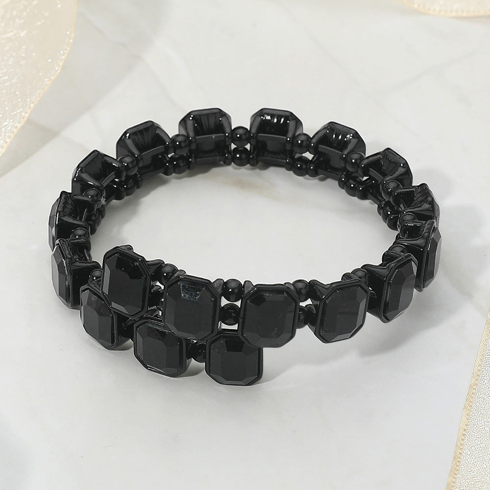 Rectangle Stone Cluster Link Adjustable Evening Bracelet