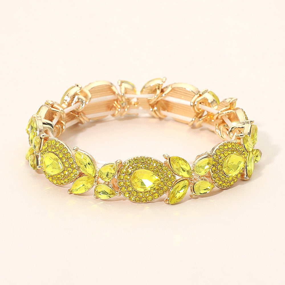 Marquise Teardrop Stone Cluster Beaded Stretch Bracelet