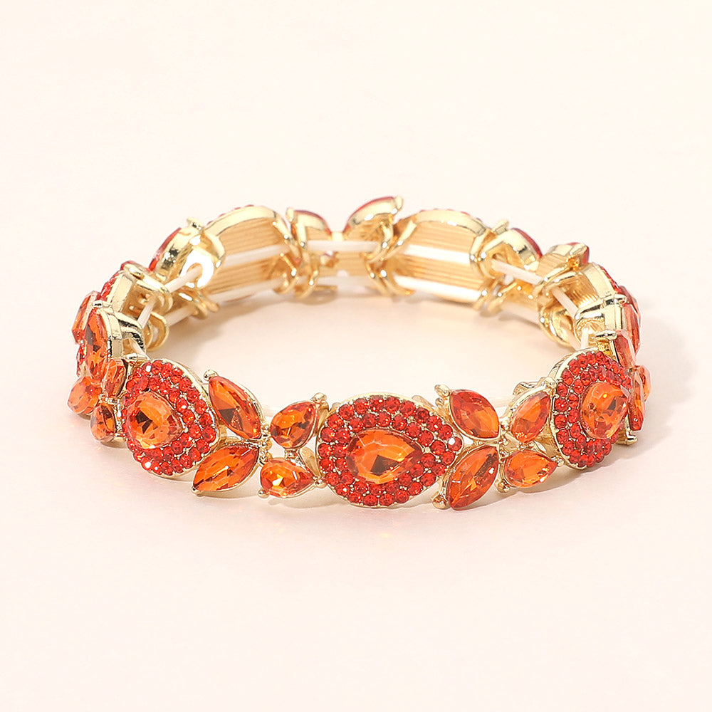 Marquise Teardrop Stone Cluster Beaded Stretch Bracelet