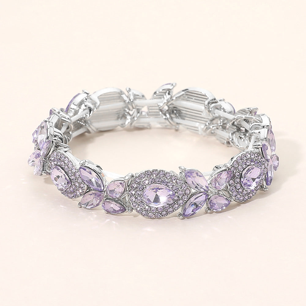 Marquise Teardrop Stone Cluster Beaded Stretch Bracelet