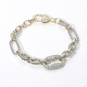 14K Gold Plated CZ Stone Paved Link Pointed Two Tone Bracelet
