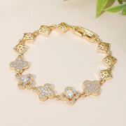 CZ Stone Paved Quatrefoil Link Bracelet