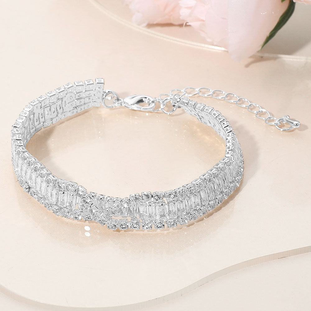 Baguette CZ Stone Embellished Evening Bracelet