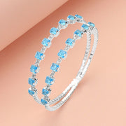Square CZ Stone Cluster Accented Split Adjustable Evening Bracelet