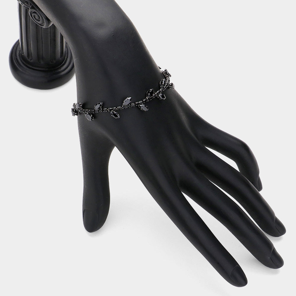 Marquise CZ Stone Cluster Pointed Leaf Vine Adjustable Pull Tie Bracelet